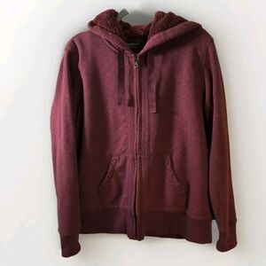 Eddie Bauer Sherpa Lined Hoodie Women's Burgundy Zip-Up  Size XL
